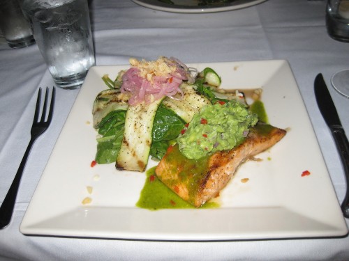 My salmon with guacamole and salad with gilled zucchini - yumm!
